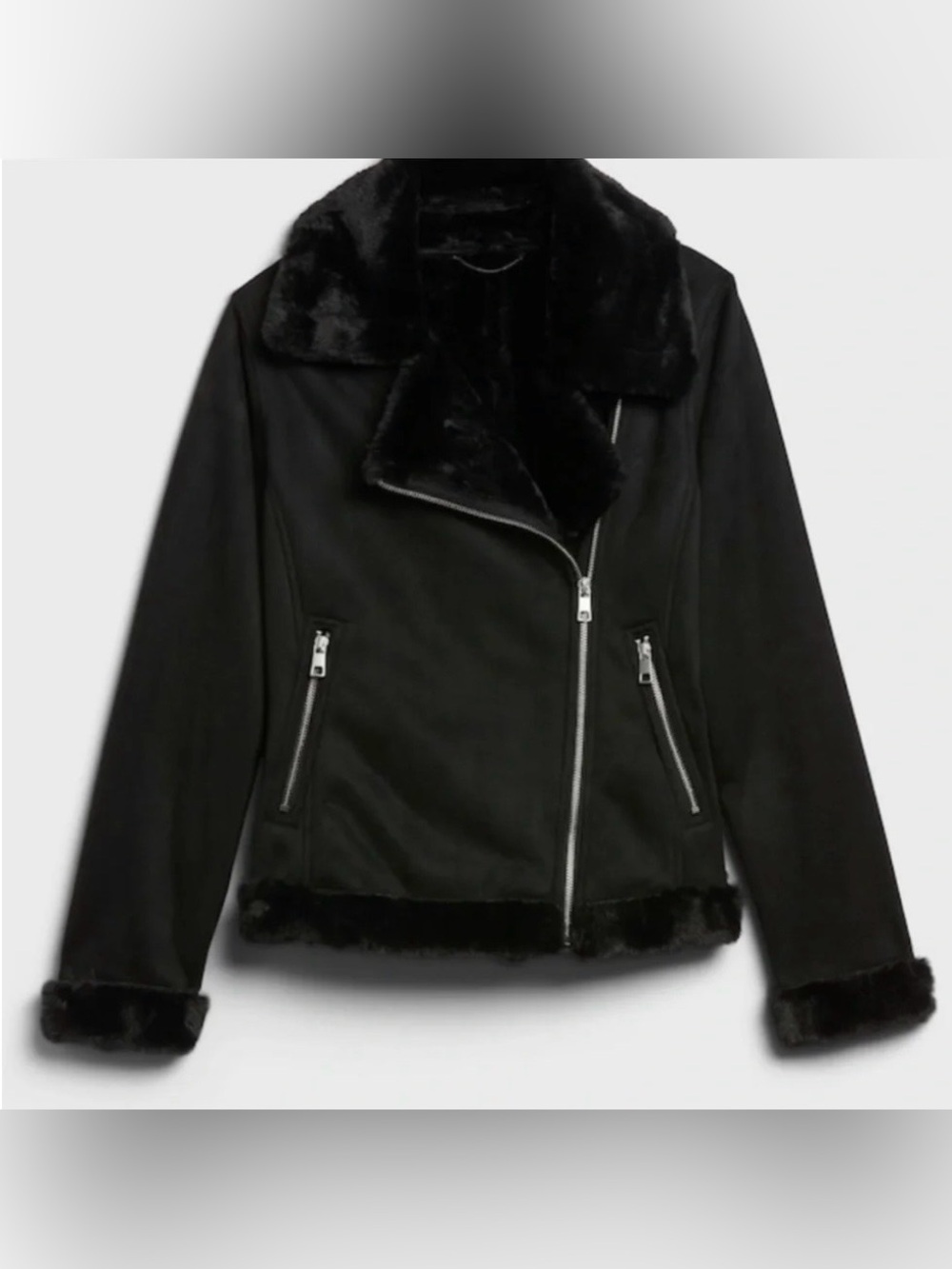 Banana Republic | Black Faux Shearling Moto Jacket | Size XXL